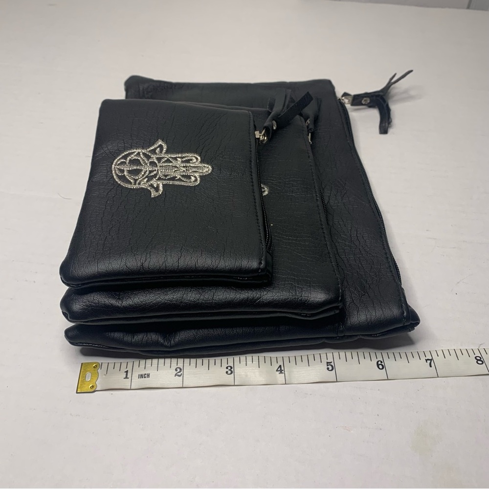 3pc Black Moroccan Leather Hamsa Pouches - Picture 4 of 4